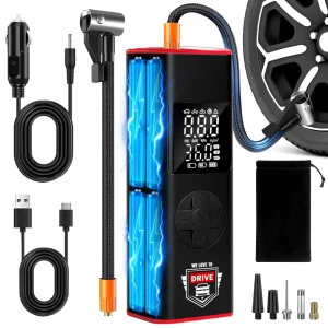 Tire Inflator Portable Air Compressor with LED Light – 12V DC Cordless Air Pu...