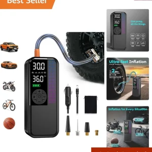 150 PSI Cordless Tire Inflator - Fast 24L/Min Portable Air Pump with LED Light