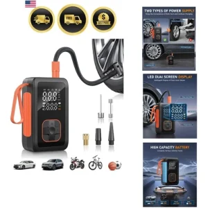 Tire Inflator Portable Air Compressor, 150PSI Cordless Air Pump with Digital ...
